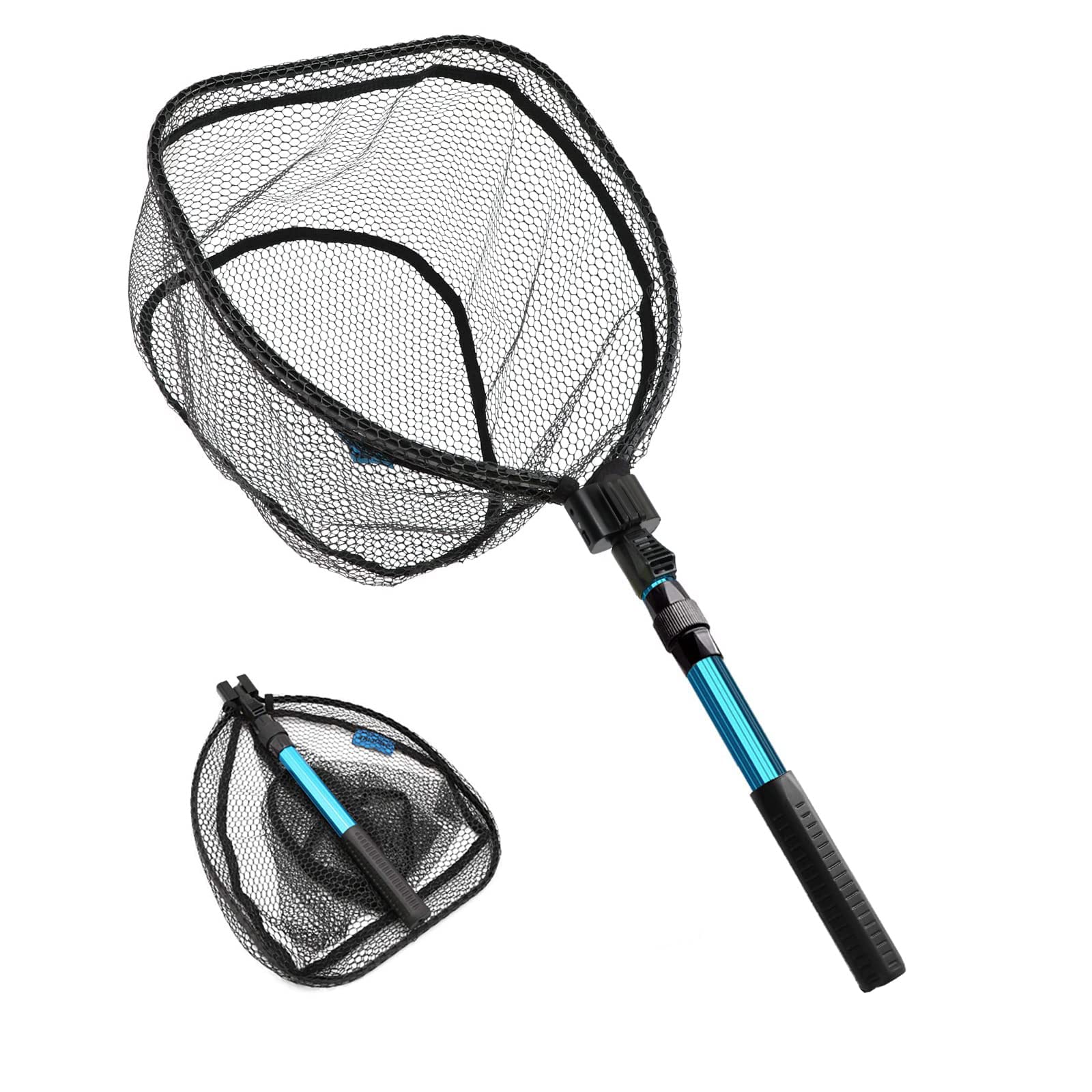 Hawkko Fishing Net Collapsible Telescopic Pole Fishing Net - Folding Extend Rubber Coated Freshwater Saltwater Landing Net for Trout Bass Steelhead Salmon