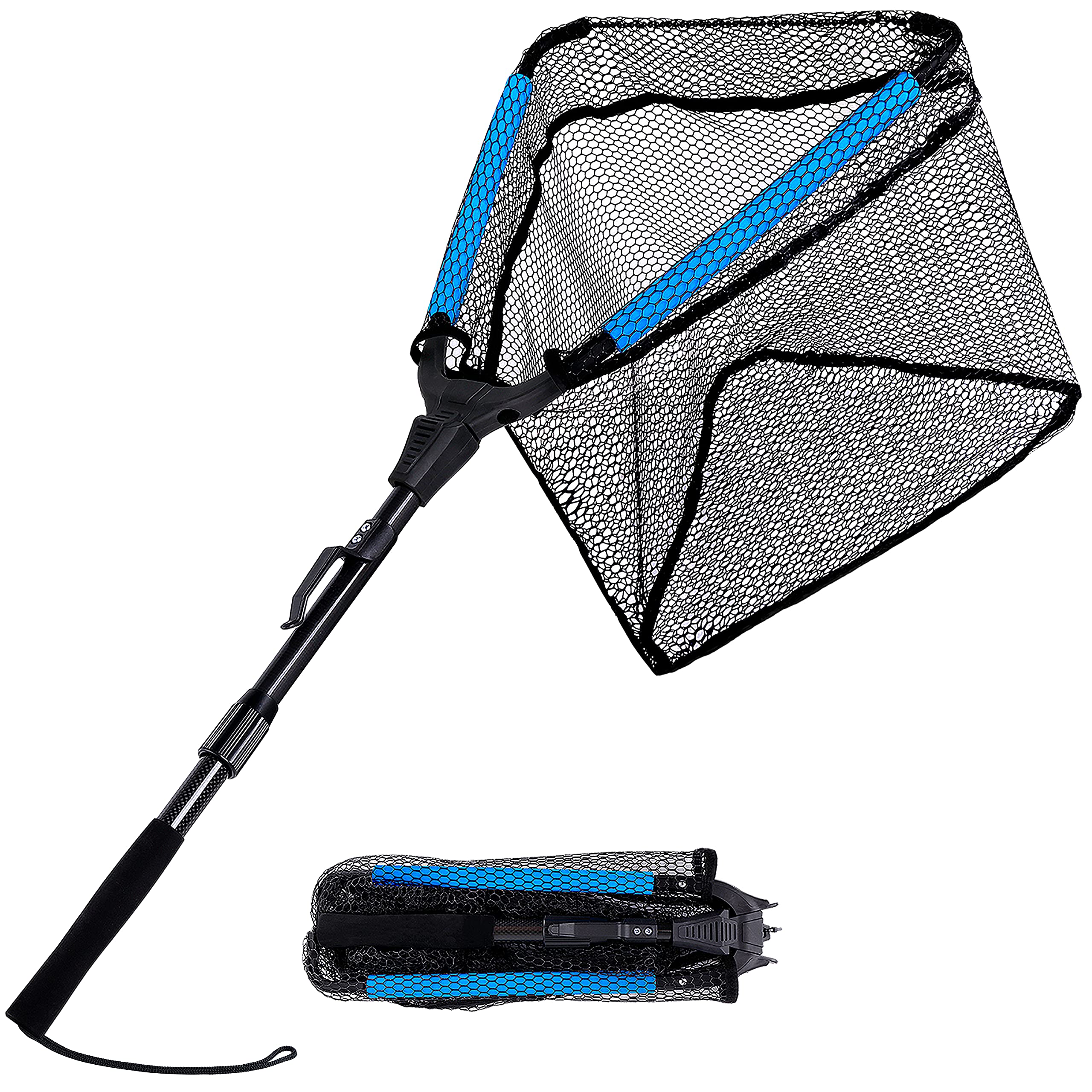 Hawkko Fishing Net Fish Landing Net, Foldable Collapsible Telescopic Pole Handle, Durable Nylon Material Mesh, Safe Fish Catching or Releasing