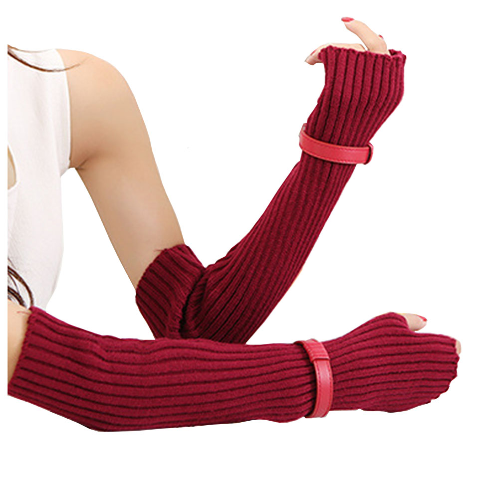New Women Lady Fille Stretchy Elastic Wrist Arm Hand Warmer Gloves Soft Wool Sleeve Fingerless Mitten Long Knitted Winter Arm Warmer